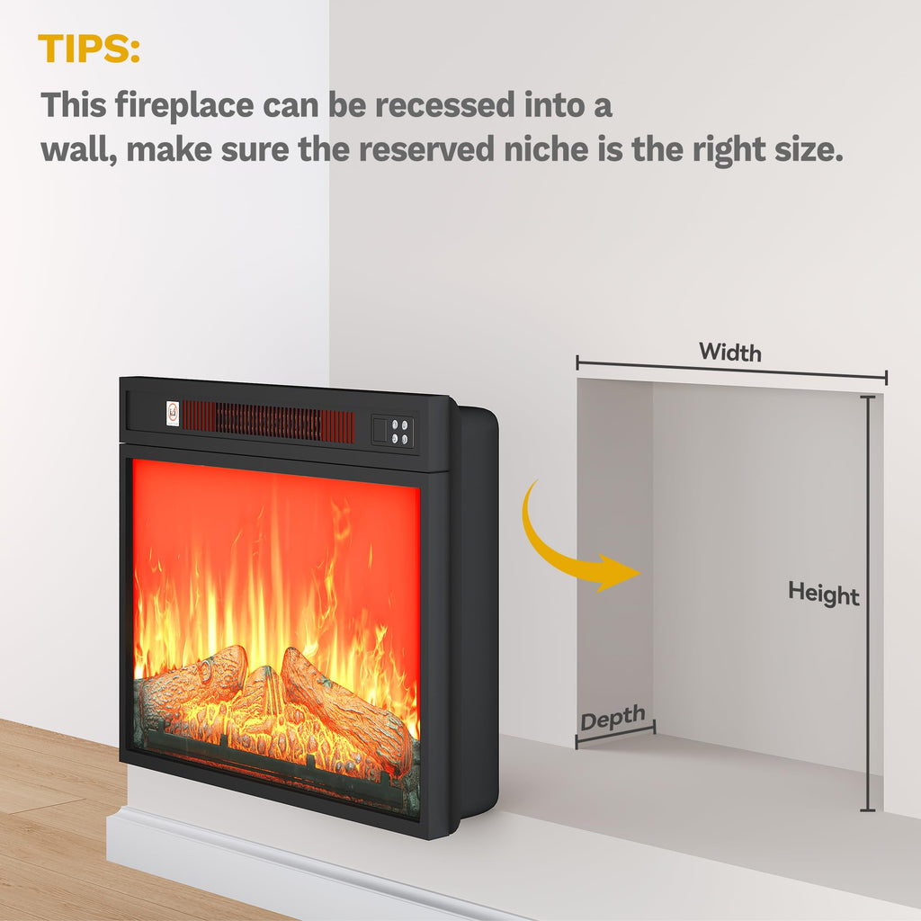 23 Inches Electric Fireplace Insert, Recessed Fireplace Heater with Remote Control, Adjustable Temperature, 6H Timer