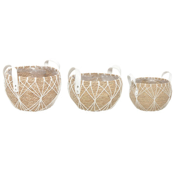 Seagrass White Indoor Planter Basket, Waterproof Picnic Basket, Storage Basket, Handwoven with Waterproof Liner (A