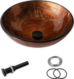 Sarlai Artistic Vessel Sink Bathroom Vessel Sink Round Brown Tempered Glass Vanity Round Bowl With Pop-up Drain 16-1/2