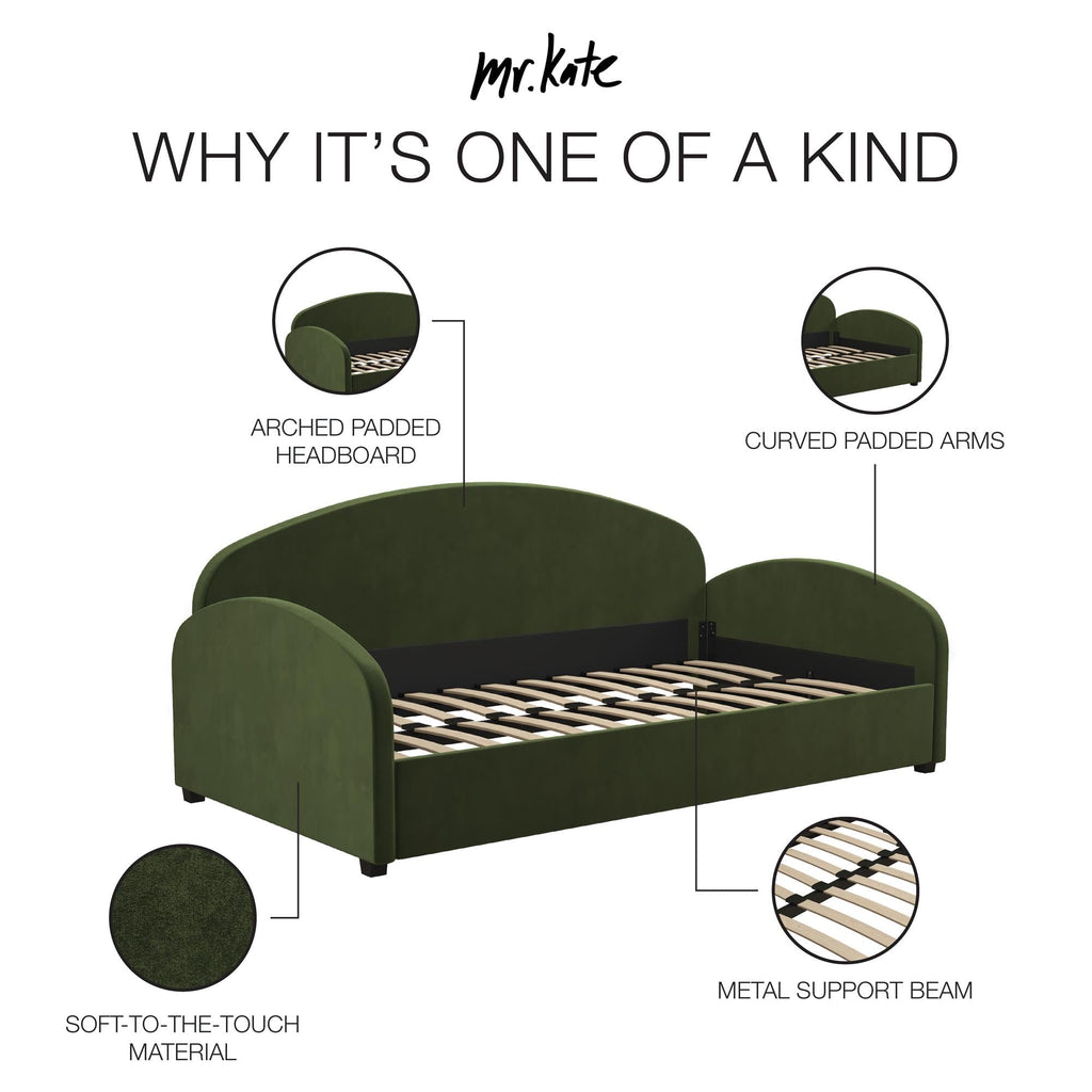 Moon Upholstered Daybed Frame, Twin, Olive Green Velvet