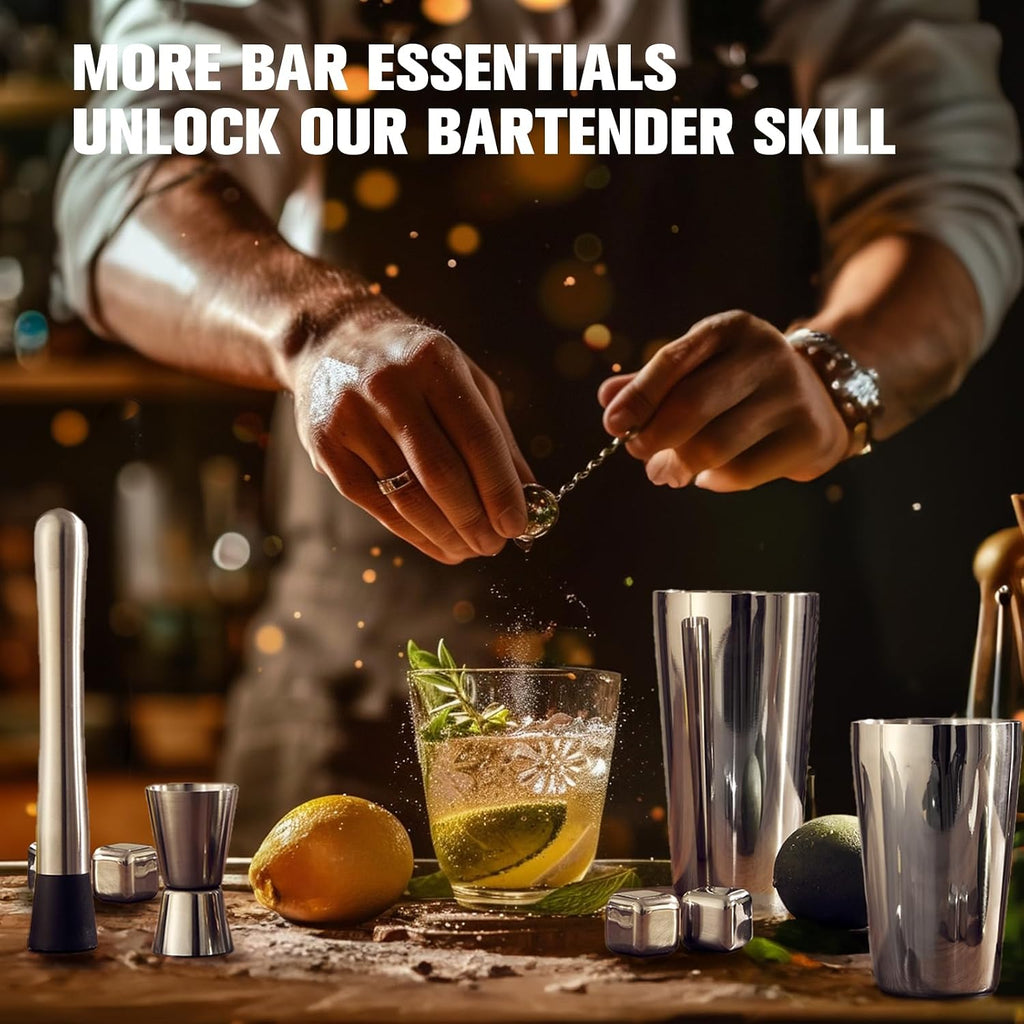 Cocktail Shaker Set, Bartender Kit with Stand Silver - Set of 23