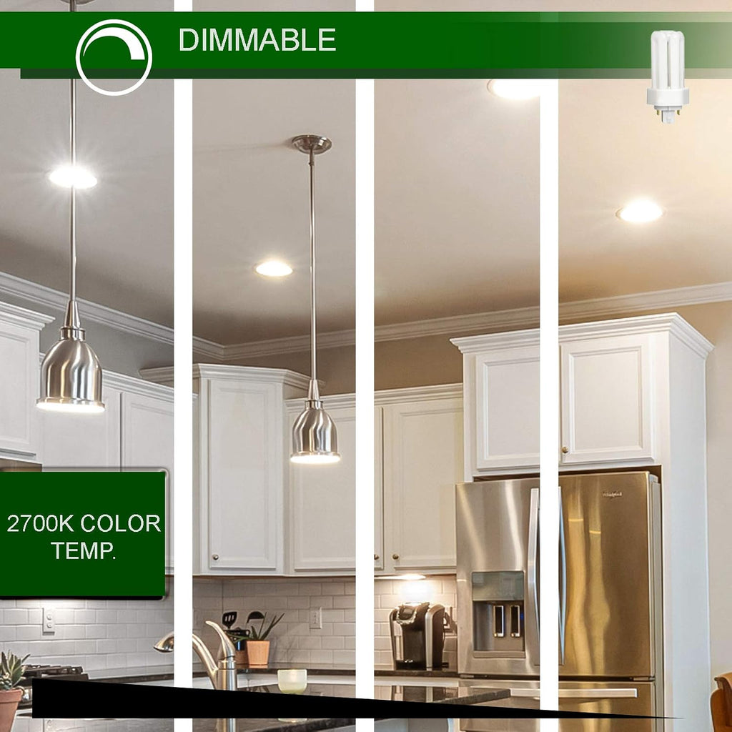 13 Watt CFL Light Bulbs | 4 Pin GX24Q-1 Base 2700K Soft White | 13W High Output 900 Lumens | Triple Tube Compact