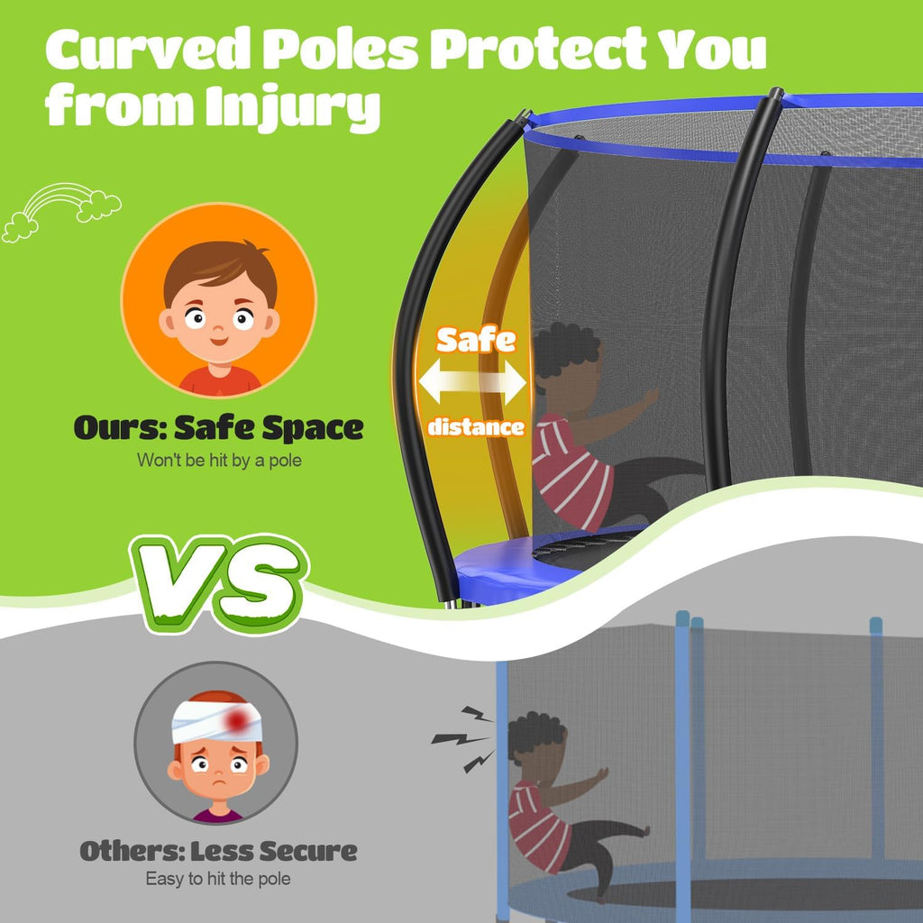 Kids Trampoline Outdoor 8FT 10FT 12FT 14FT 15FT 16FT with Enclosure, Non-Slip Ladder & Anti-Rust Coated Frame