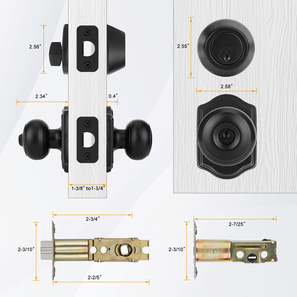 Matte Black Entry Door Locksets with Deadbolt 2 Pack