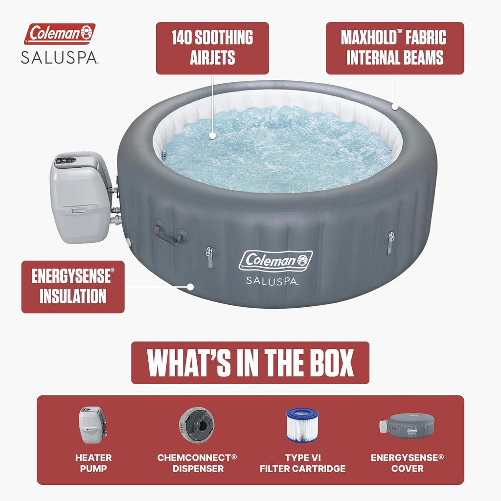 SaluSpa 4-6 Person AirJet Inflatable Hot Tub w/EnergySense Cover, 77"x28" Bundled w/SaluSpa Drink Holder, Spa Side