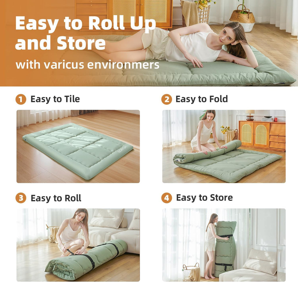 Japanese Floor Futon Queen Foldable Futon Mattress for Floor Tatami Mattress Portable Rollaway Bed for Guest Playmat