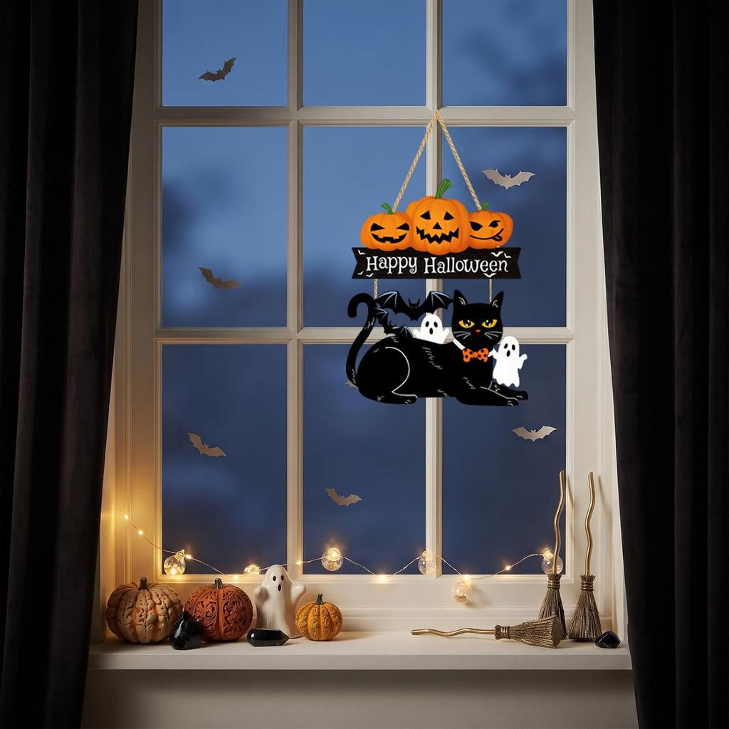 Halloween Decoration: Ghost Wood Door Sign, Spooky Wreath for Wall Decor