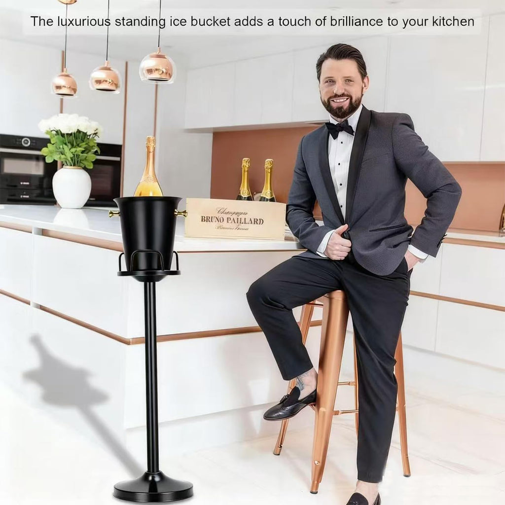 Champagne Ice Bucket with Stand Stainless Steel Wine Bucket on Stand Ice Cube Chiller Container Standing Ice Bucket