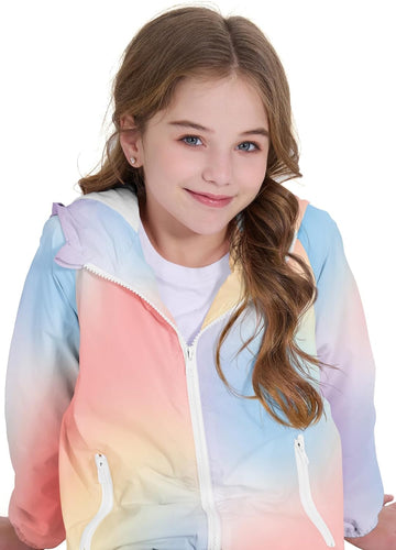 Girls Lightweight Rain Jacket Hooded Water-Resistant Windbreaker