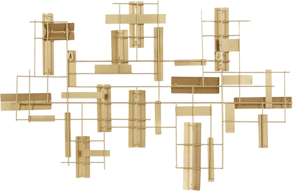 Metal Geometric Home Wall Decor 3D Stripe Wall Sculpture, Wall Art 36" x 1" x 23", Gold