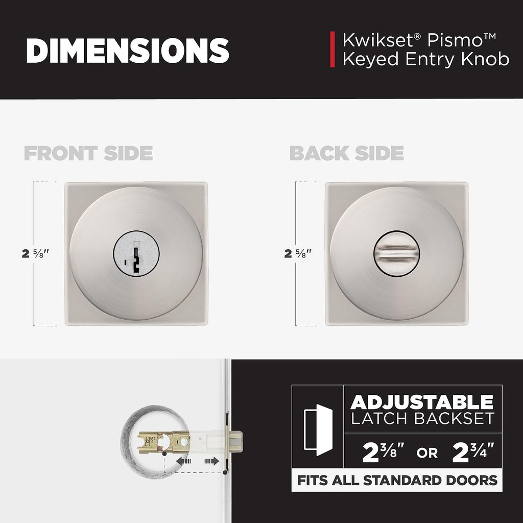 Pismo Entry Door Knob with Lock and Key, Secure Keyed Handle Exterior, Front Entrance and Bedroom, Satin Nickel, Pick