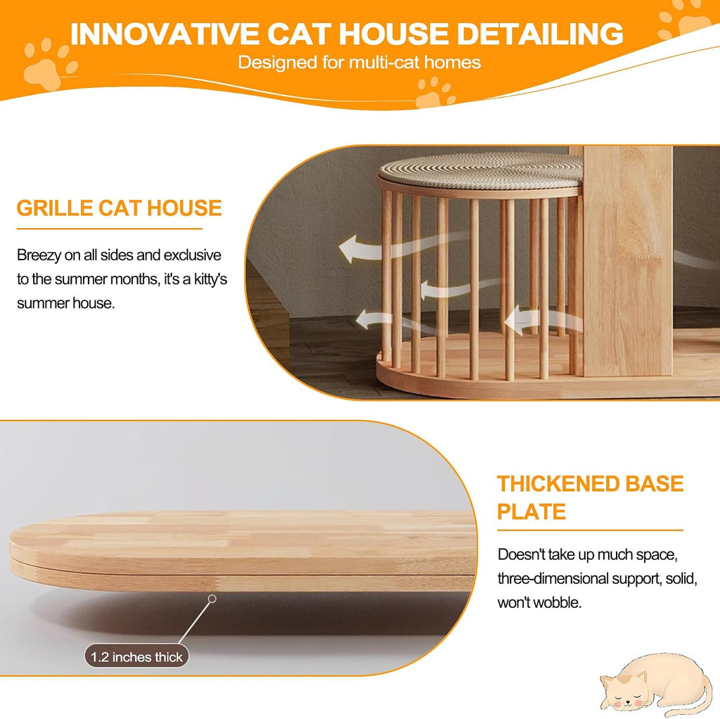 Solid Wooden Cat Tree Tower for Indoor Cat Large Adult with Scratching Post