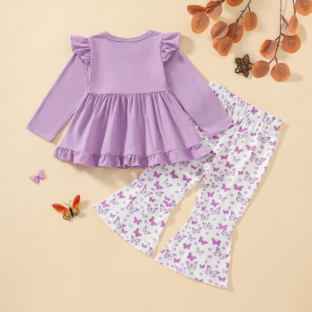 Toddler Girl Fall Winter Clothes Ruffle Top Flare Pants 2Pcs