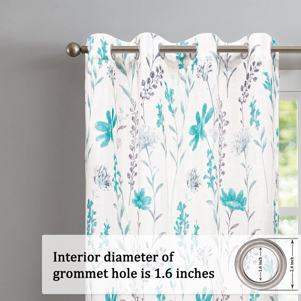 Printed Kitchen Valance Linen Textured 18-inches Floral Leaf Design Farmhouse Style Window Panel Drapes Set Grommet