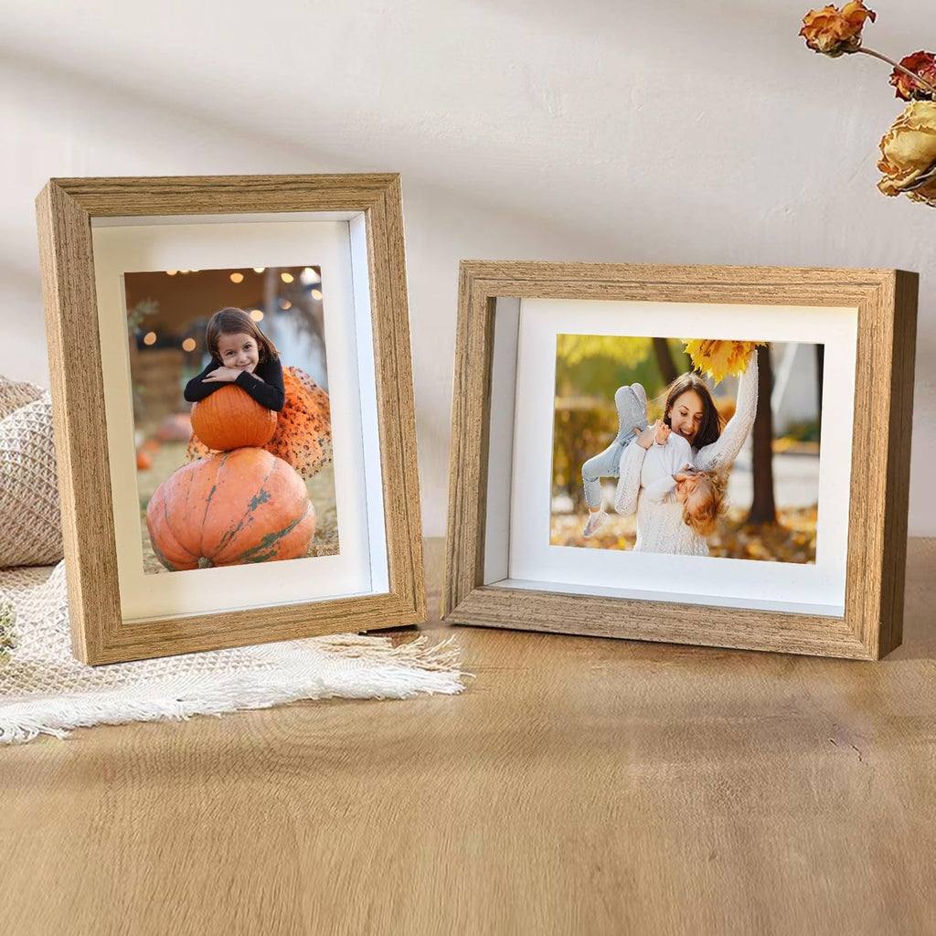 Shadow box frame 5x7 Picture Frame Cadre Photo Frames Made of Solid Wood and Real Glass Deeps 0.6in for Wall Or