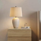 Home 23" Distressed Cream/Beige Rustic Ceramic Jar Table Lamp, Dining Office, with Ivory Shade