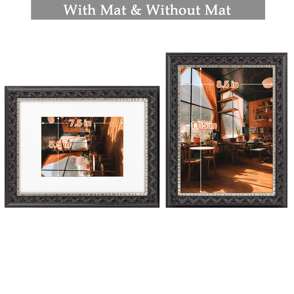 9x12 Black & Silver Photo Frame Mat for 6x8 Real Glass