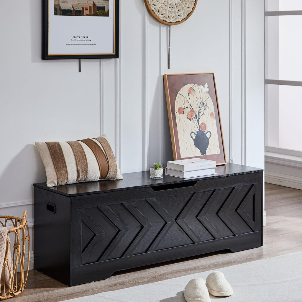 55.1" Storage Bench, Extra Large Entryway Bench with Storage, Storage Chest with 2 Safety Hinges, Blanket Storage, Shoe