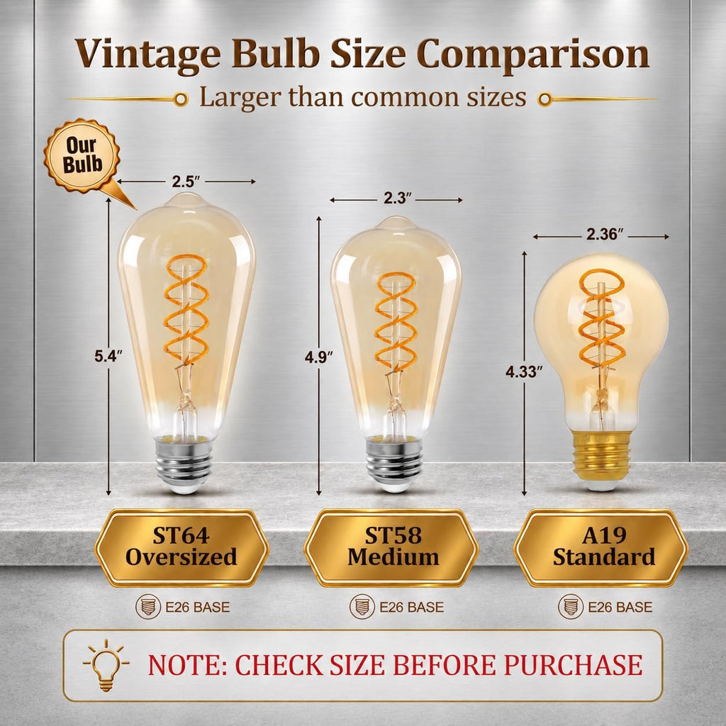 E26 Edison Light Bulbs, St64 Amber Glass Vintage 4w Led Lightbulbs, 3-Pack
