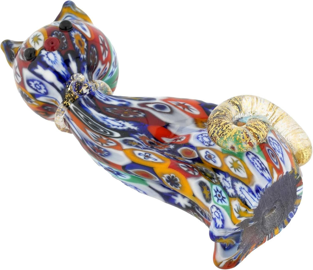 Cat Statue - Multicolor Millefiori with Gold 4" in Venice Italian Kitten Figurine Sculpture Decor