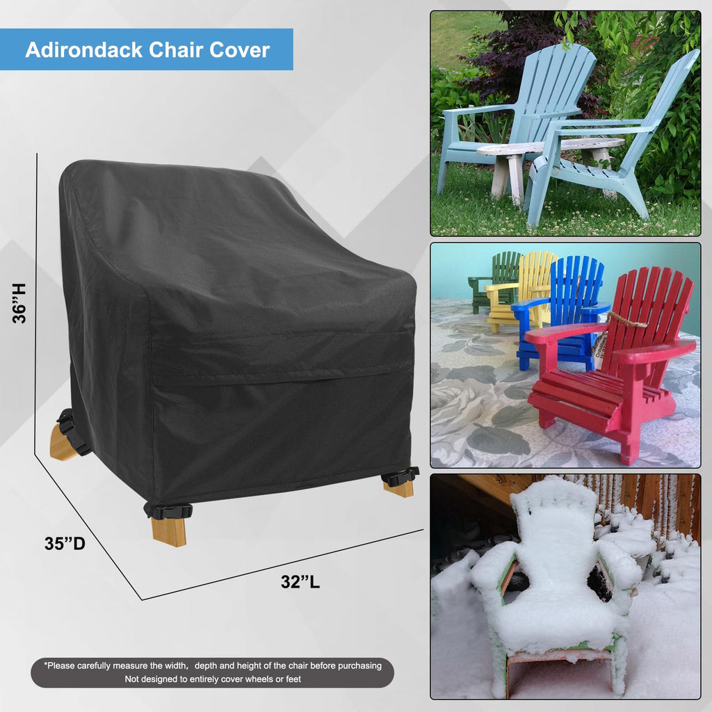 Adirondack Chair Covers 4 Pack - Waterproof Outdoor Chair Covers (32"L x 35"D x 36"H, Black) Furniture Non Fading