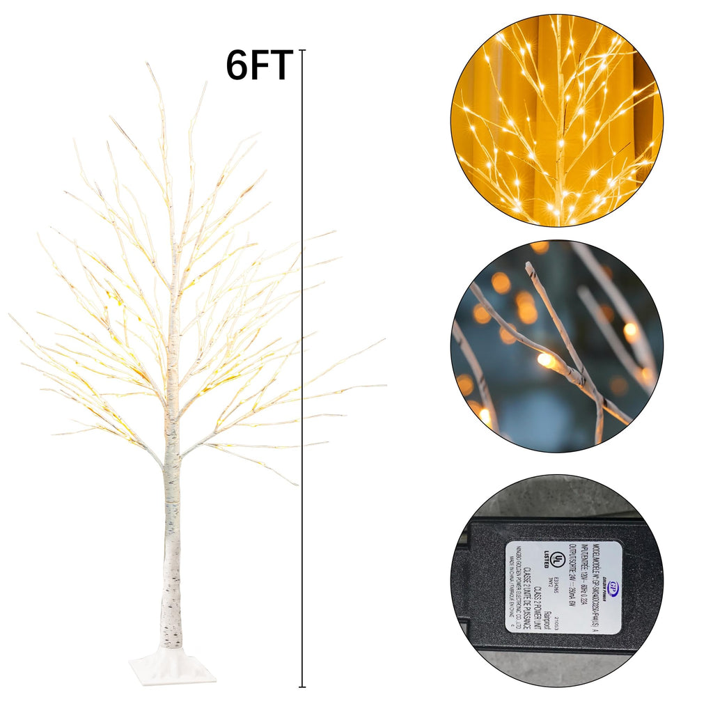 144 LED Lighted Birch Tree, 6 FT Pre-lit Artificial Christmas Trees for Thanksgiving Christmas Decorations Indoor