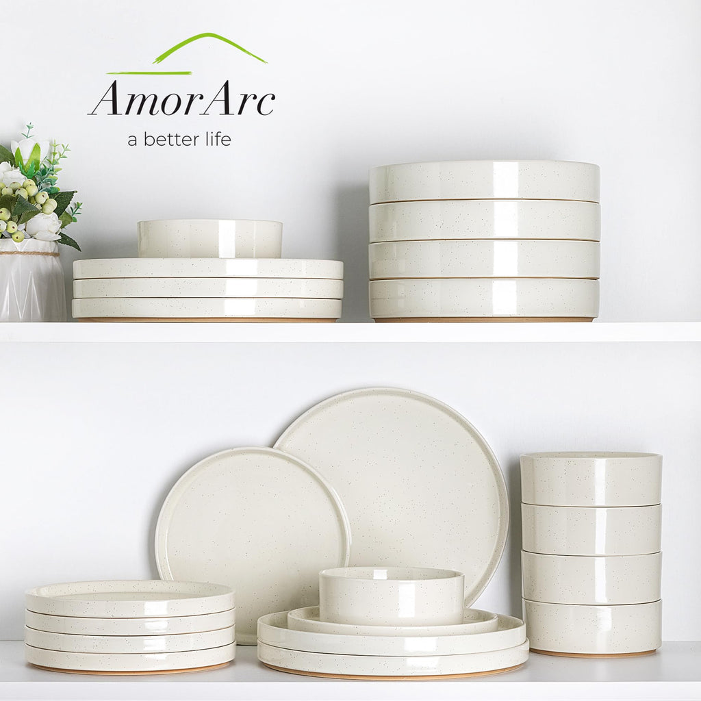 Stoneware Dinnerware Sets for 8,24 Pcs Plates and Bowls Set