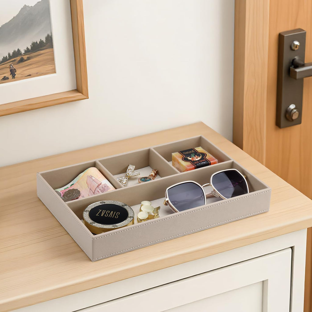 PU Leather Valet Tray, Stackable Jewelry Trays for Dresser, Drawer Nightstand Organizer Bedside Trays for Men Women