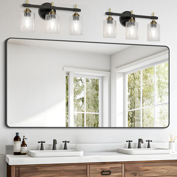 Bathroom Mirror 30" X 60", Large Rectangular Wall Mirror, Black Metal Framed Rounded Corner Wall Mounted Mirror