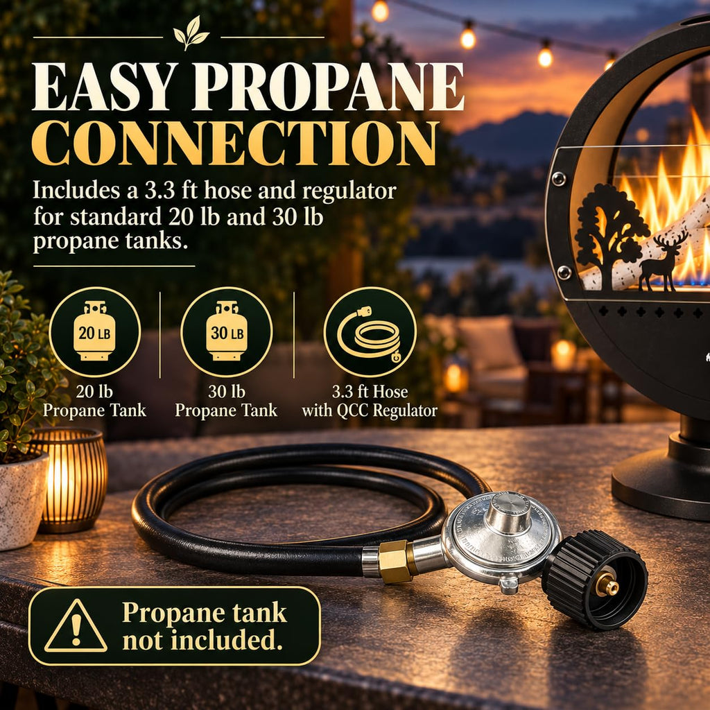 Tabletop Propane Fire Pit Heater, 10000 BTU Portable Outdoor Patio Heater with Ceramic Fireplace Logs, Glass Wind