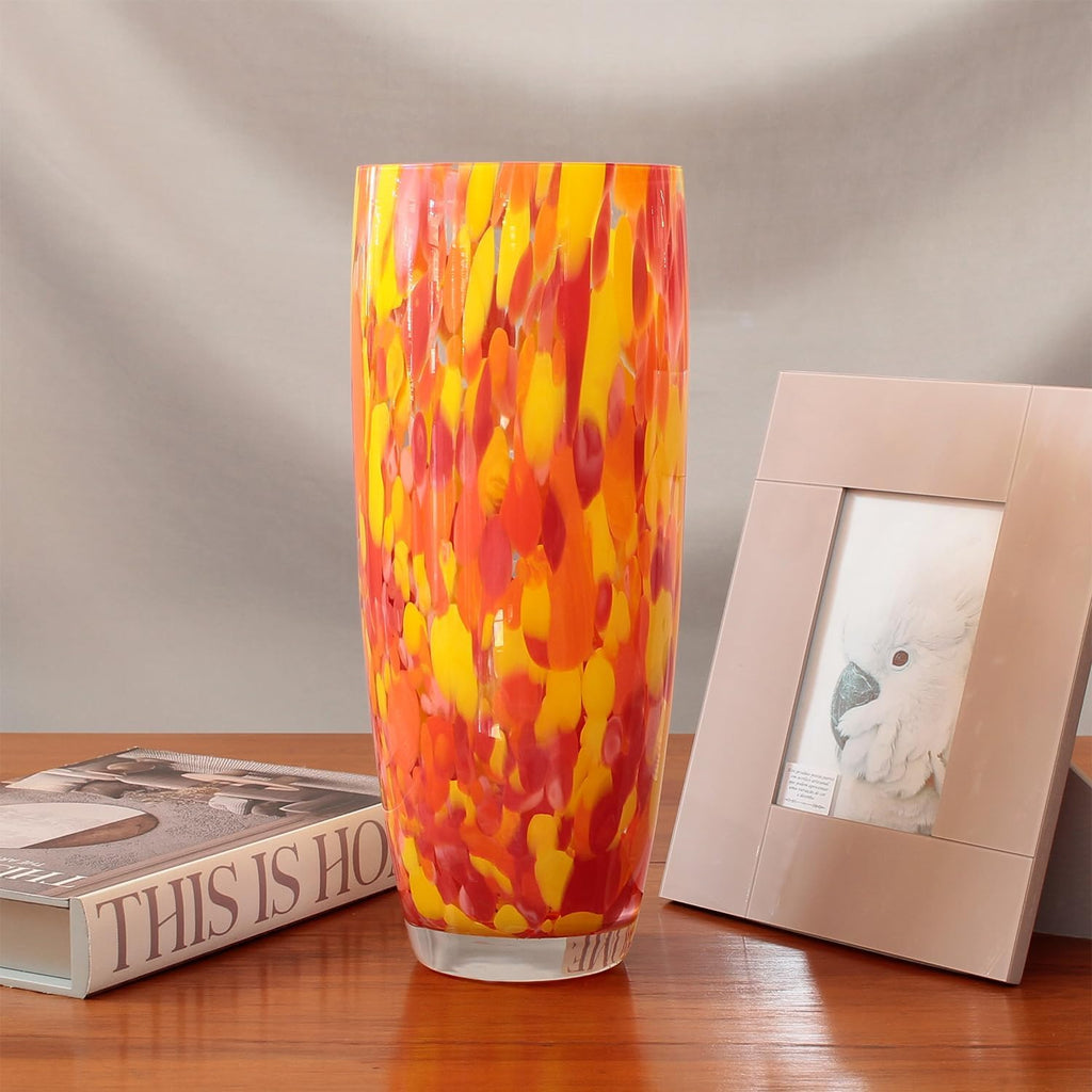 Murano Style Glass Vase Hand Blown Orange Confetti Effect Home Decor AD3