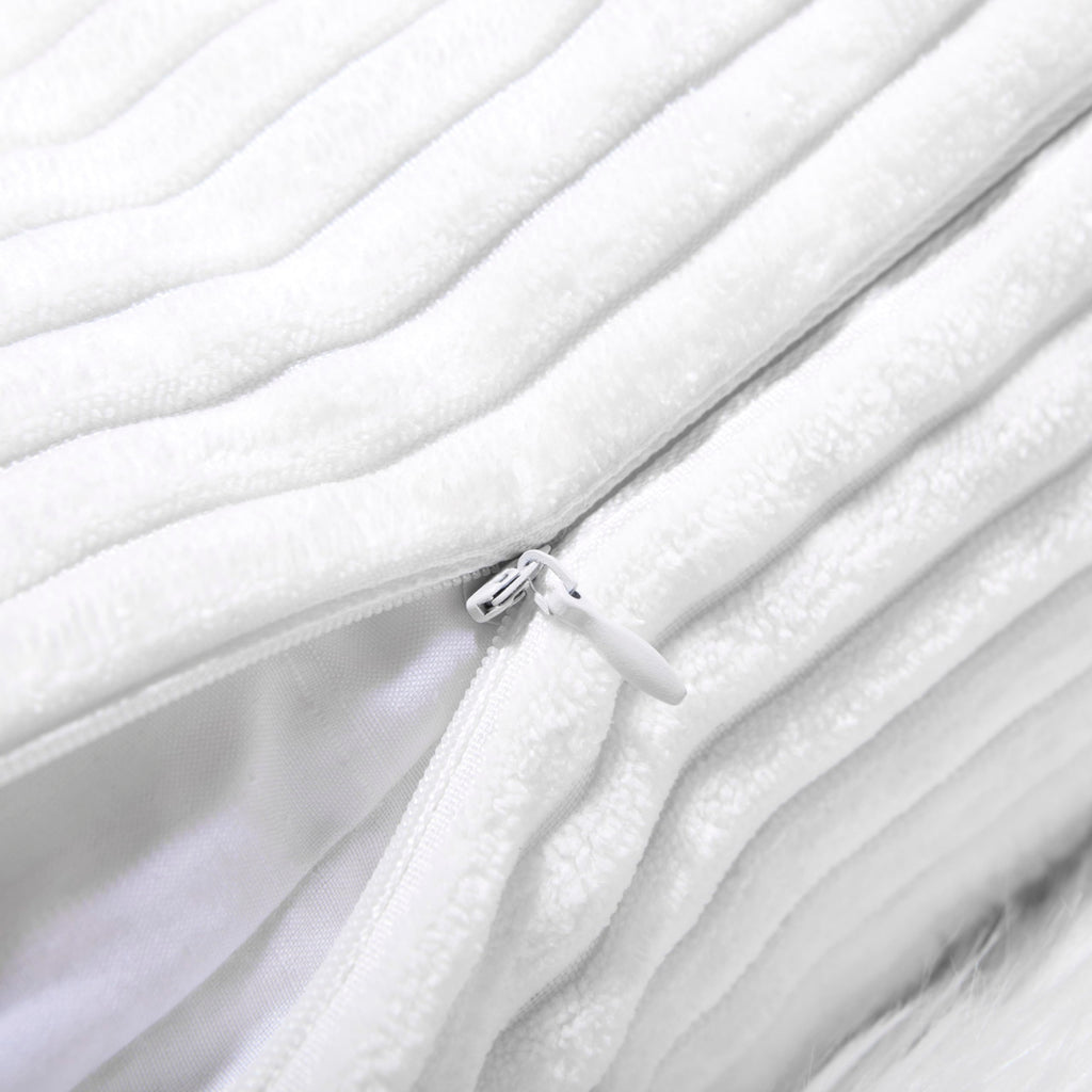 White Pillow Covers 24x24 Large Plush Throw Pillowcases Soft Corduroy Stripe Decorative Euro Shams for Wedding, Set of