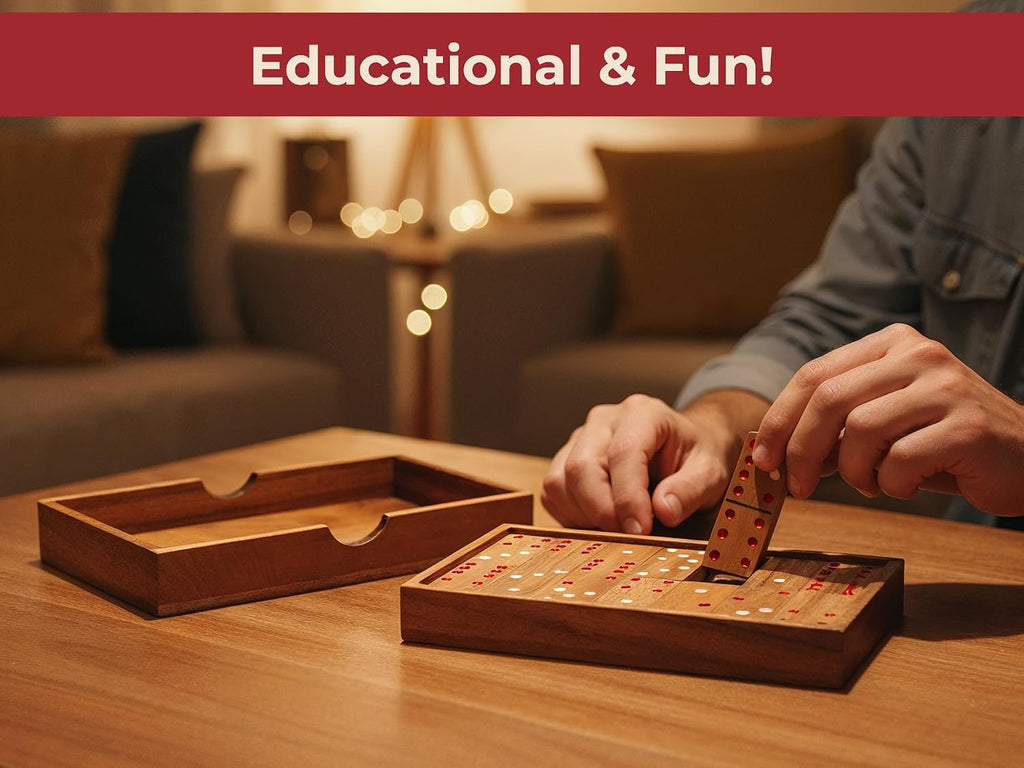 Wood Dominos Set for Adults Double 6 Classic Thick Wooden Professional Colored Dominoes Game Travel Portable Six