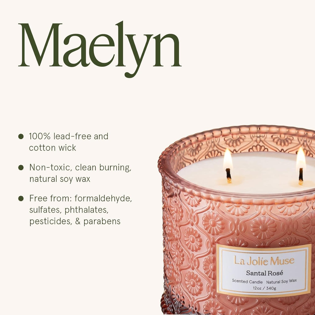 Santal Rosé Scented Candles, Natural Soy 2-Wick 12oz - Set of 12