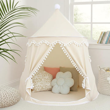 Kids Play Tent - Breathable Cotton & Hemp Teepee Tent for Boys & Girls, Sturdy Children's Play Tent with Star