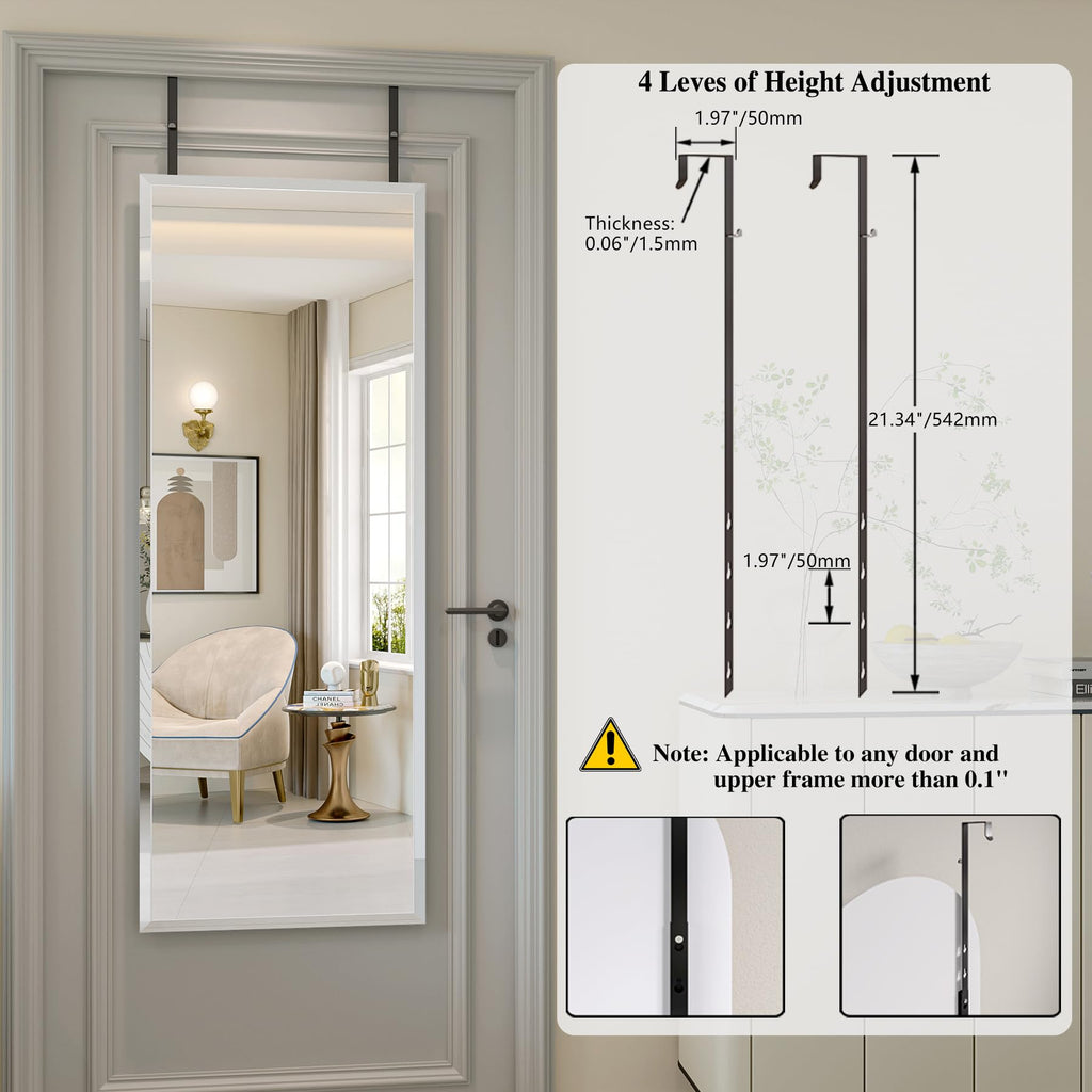 Frameless Door Mirror Full Length, 48x14 Inch Over the Door Mirror