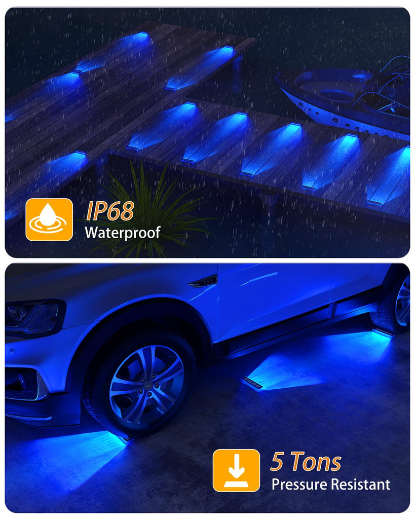 Blue Solar Step Lights for Outside IP68 Waterproof Led 6 Pack