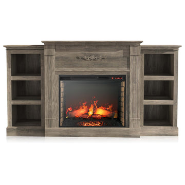 70" Lenore Mantel with Electric Fireplace Heater - Gray