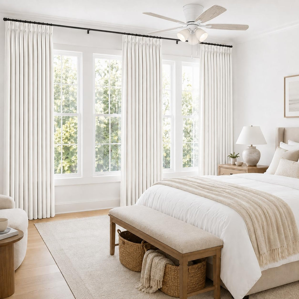 120 Inches Floor to Ceiling Blackout Curtains Pleated High Temperature Trained Linen Drapes for Sliding Glass Door