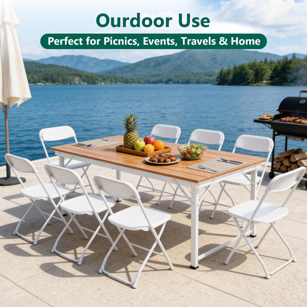 4 Pack White Plastic Folding Chairs, Outdoor Portable Folding Chair with Steel Frame, 350lbs Capacity Stackable