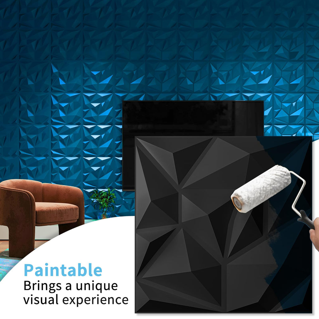 100 Pack Decorative 3D Wall Panels, 97 Sq.Feet PVC Interior Wall Décor, 11.8"x11.8", Black