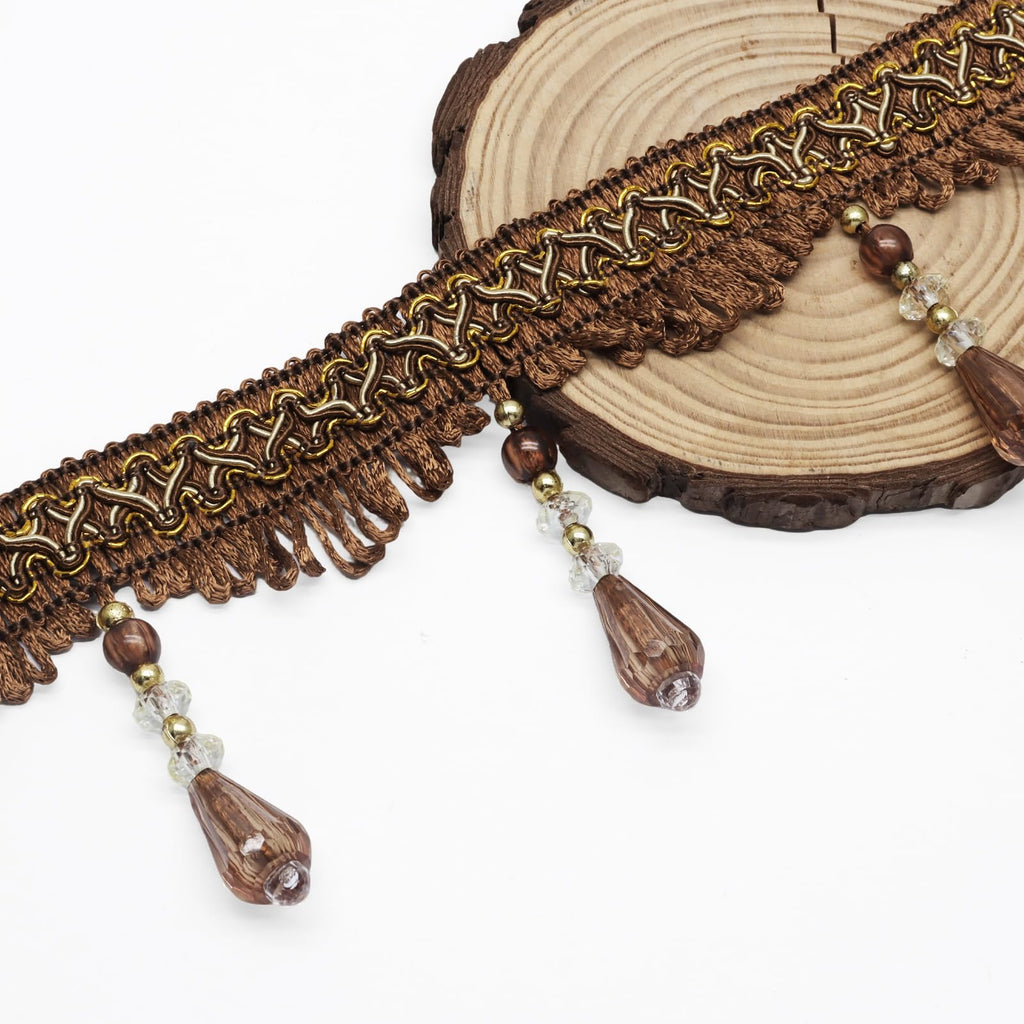 Coffee Brown Beaded Fringe Trim, 4 Yard, 3.5 Inch Wide
