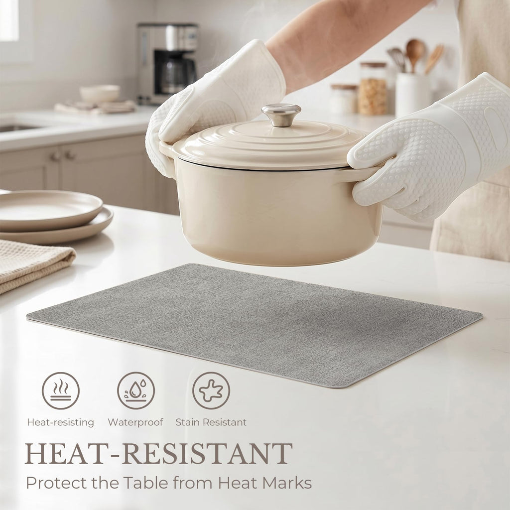 Faux Leather Vinyl Placemats Set of 8, Light Grey