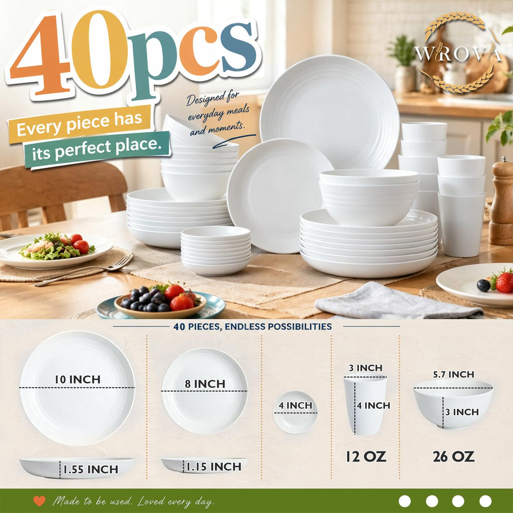 Modern Plates and Bowls Sets for 8, White Dinnerware Sets 40PCS Dishes