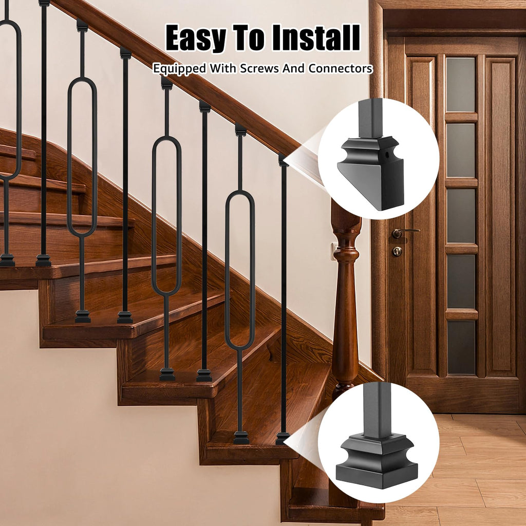 Deck Balusters, 10 Pack Wrought Iron Balusters, 1/2" Deck Railing Stair Metal Deck Spindles, Staircase Baluster W/ 20