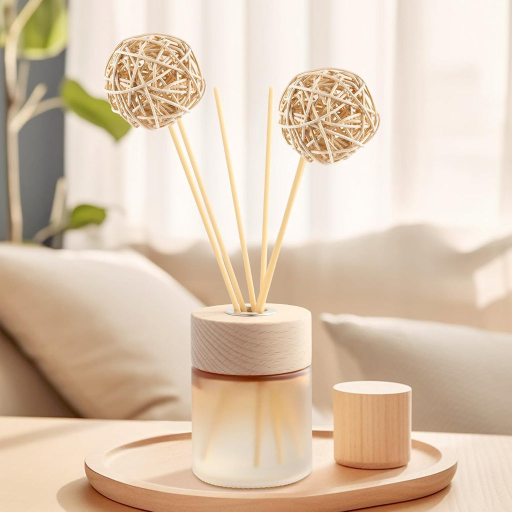 Decorative Balls for Centerpiece Bowls, Wicker Rattan Spherical Rustic Ball, Natural Bowl Fillers & Vase - Set of 12