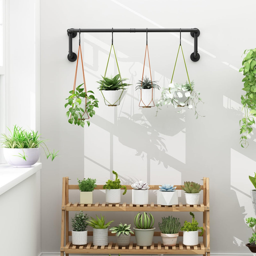 Industrial Pipe Clothes Racks 2 Pack, Black Pipe Wall Mounted Clothing Racks for Hanging Clothes, Space Saving Closet