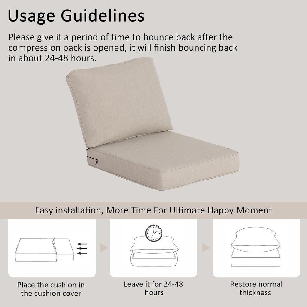 Outdoor Deep Seat Cushion Set of 2,24" x 27.5"x4.5" Patio Cushions Resilient Foam Filling, Water-Resistant