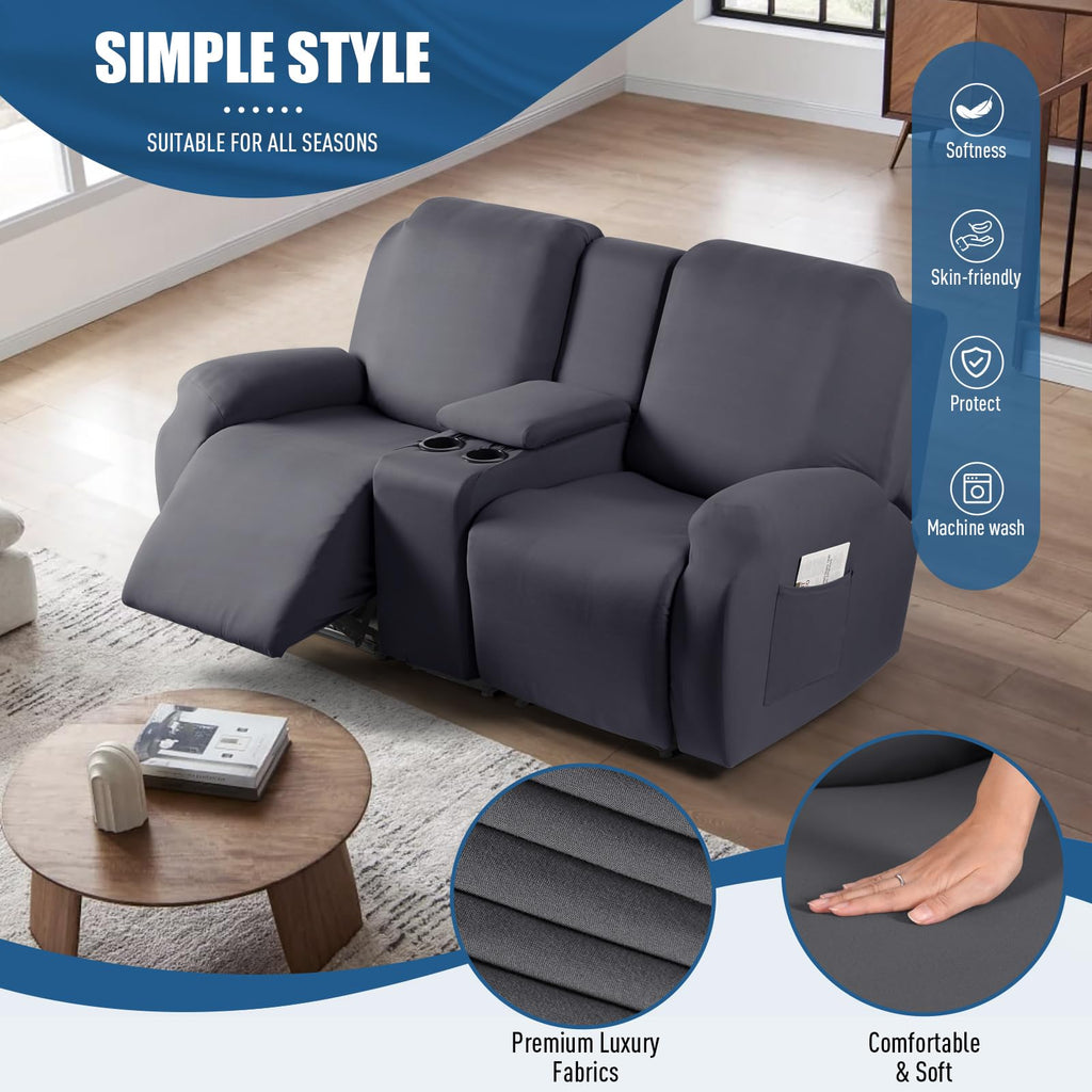 Reclining Loveseat with Console Slipcover, 2 Seat Recliner Cover
