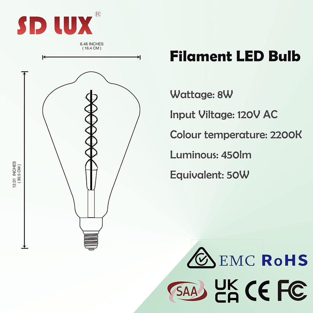 ST164 Large LED Edison Light Bulbs Dimmable 8W 450lm E26 2200K 1PC